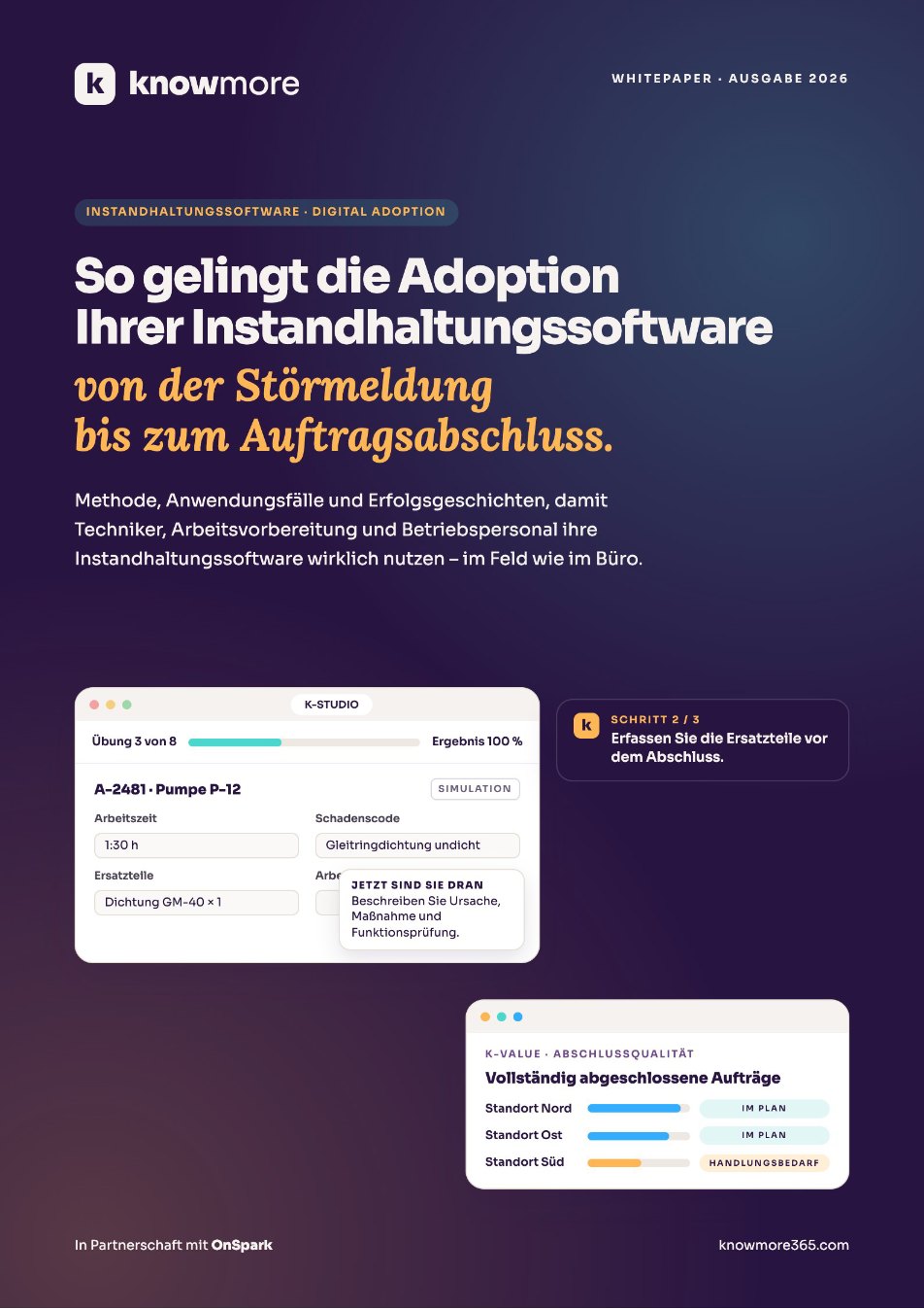 Knowmore-Whitepaper 2026: So gelingt die Adoption Ihrer Instandhaltungssoftware