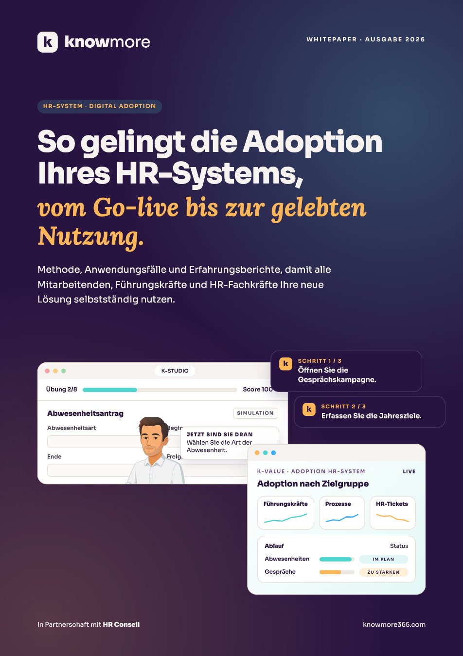Cover des Knowmore-Whitepapers 2026: So gelingt die Adoption Ihres HR-Systems